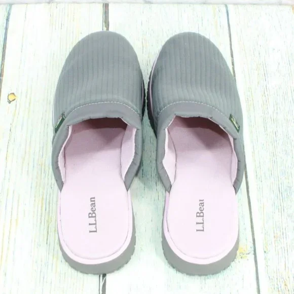LL Bean Gray Polyester Slip On Airlight Scuffs Indoor Slippers Size 10 M - Picture 7 of 9